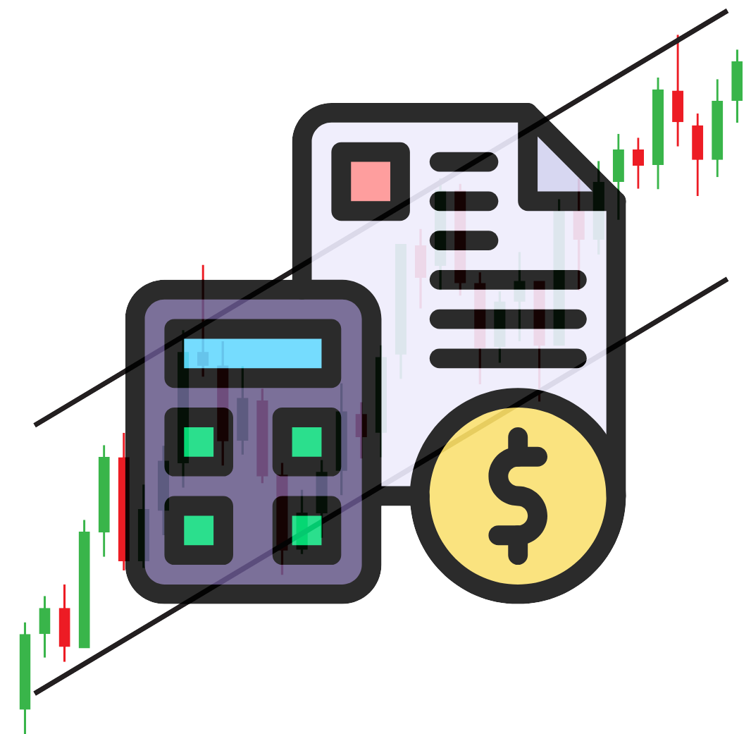 calculadora con tabla de excel y gráfica de bolsa por detrás